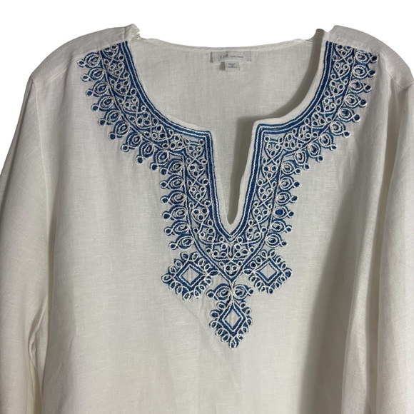 J. JILL “Love Linen” Embroidered Bell Sleeve White Linen Tunic Size 2X - Picture 6 of 10
